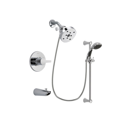 Delta Compel Chrome Finish Tub and Shower Faucet System Package with 5-1/2 inch Shower Head and 5-Spray Wall Mount Slide Bar with Personal Handheld Shower Includes Rough-in Valve and Tub Spout DSP0813V