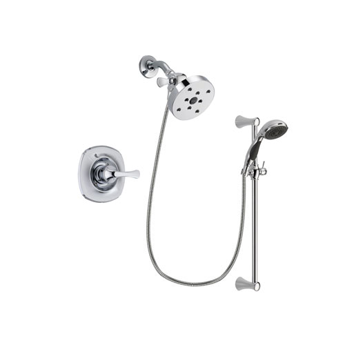 Delta Addison Chrome Finish Shower Faucet System Package with 5-1/2 inch Shower Head and 5-Spray Wall Mount Slide Bar with Personal Handheld Shower Includes Rough-in Valve DSP0816V