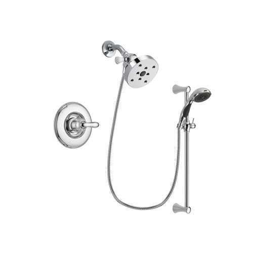Delta Linden Chrome Finish Shower Faucet System Package with 5-1/2 inch Shower Head and 5-Spray Wall Mount Slide Bar with Personal Handheld Shower Includes Rough-in Valve DSP0818V