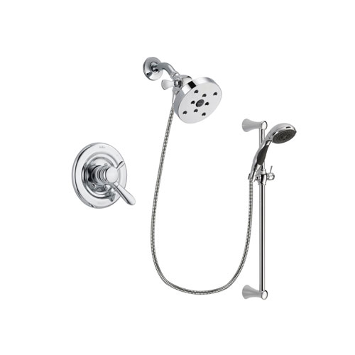 Delta Lahara Chrome Finish Dual Control Shower Faucet System Package with 5-1/2 inch Shower Head and 5-Spray Wall Mount Slide Bar with Personal Handheld Shower Includes Rough-in Valve DSP0820V