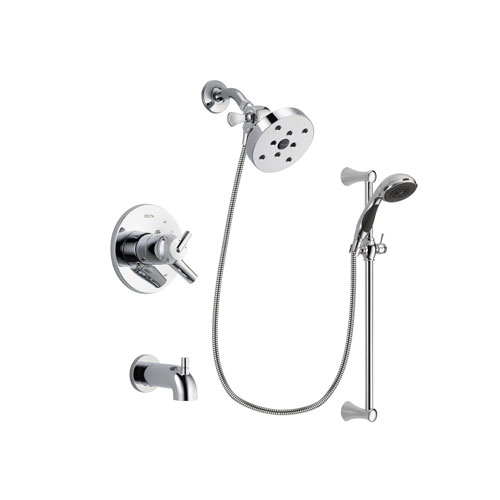 Delta Trinsic Chrome Finish Dual Control Tub and Shower Faucet System Package with 5-1/2 inch Shower Head and 5-Spray Wall Mount Slide Bar with Personal Handheld Shower Includes Rough-in Valve and Tub Spout DSP0821V