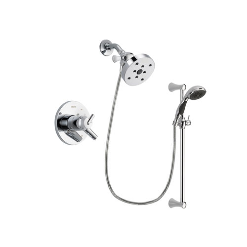 Delta Trinsic Chrome Finish Dual Control Shower Faucet System Package with 5-1/2 inch Shower Head and 5-Spray Wall Mount Slide Bar with Personal Handheld Shower Includes Rough-in Valve DSP0822V