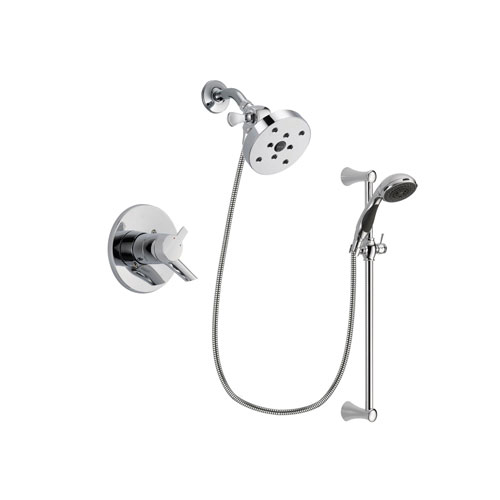 Delta Compel Chrome Finish Dual Control Shower Faucet System Package with 5-1/2 inch Shower Head and 5-Spray Wall Mount Slide Bar with Personal Handheld Shower Includes Rough-in Valve DSP0824V