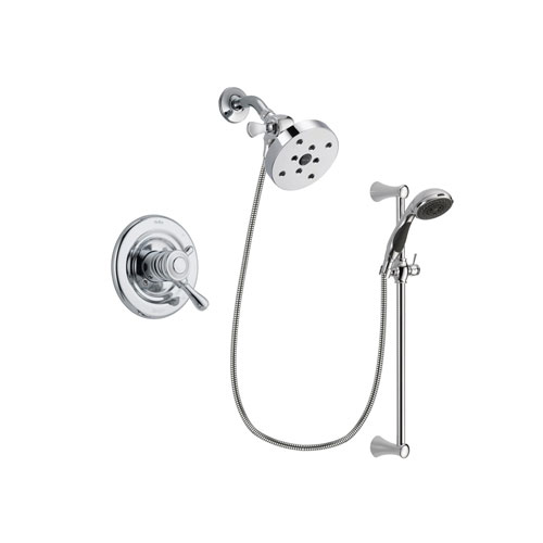 Delta Leland Chrome Finish Dual Control Shower Faucet System Package with 5-1/2 inch Shower Head and 5-Spray Wall Mount Slide Bar with Personal Handheld Shower Includes Rough-in Valve DSP0826V
