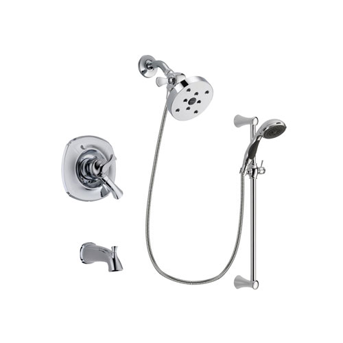 Delta Addison Chrome Finish Dual Control Tub and Shower Faucet System Package with 5-1/2 inch Shower Head and 5-Spray Wall Mount Slide Bar with Personal Handheld Shower Includes Rough-in Valve and Tub Spout DSP0827V