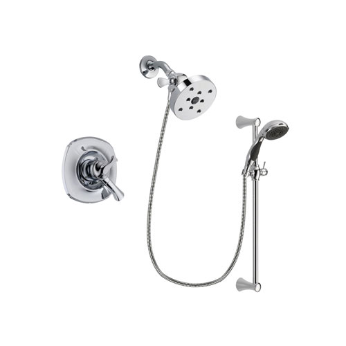 Delta Addison Chrome Finish Dual Control Shower Faucet System Package with 5-1/2 inch Shower Head and 5-Spray Wall Mount Slide Bar with Personal Handheld Shower Includes Rough-in Valve DSP0828V