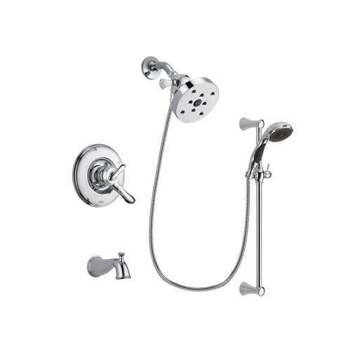 Delta Linden Chrome Finish Dual Control Tub and Shower Faucet System Package with 5-1/2 inch Shower Head and 5-Spray Wall Mount Slide Bar with Personal Handheld Shower Includes Rough-in Valve and Tub Spout DSP0829V