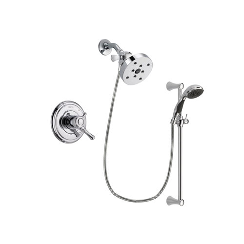 Delta Cassidy Chrome Finish Dual Control Shower Faucet System Package with 5-1/2 inch Shower Head and 5-Spray Wall Mount Slide Bar with Personal Handheld Shower Includes Rough-in Valve DSP0832V