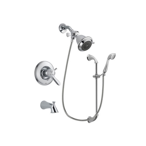 Delta Lahara Chrome Finish Thermostatic Tub and Shower Faucet System Package with Shower Head and Handheld Shower with Slide Bar Includes Rough-in Valve and Tub Spout DSP0833V
