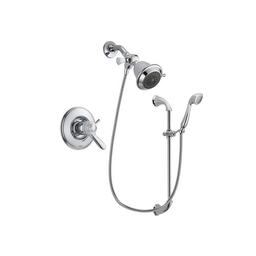 Delta Lahara Chrome Finish Thermostatic Shower Faucet System Package with Shower Head and Handheld Shower with Slide Bar Includes Rough-in Valve DSP0834V