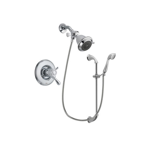 Delta Leland Chrome Finish Thermostatic Shower Faucet System Package with Shower Head and Handheld Shower with Slide Bar Includes Rough-in Valve DSP0838V
