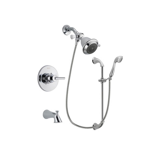 Delta Trinsic Chrome Finish Tub and Shower Faucet System Package with Shower Head and Handheld Shower with Slide Bar Includes Rough-in Valve and Tub Spout DSP0845V