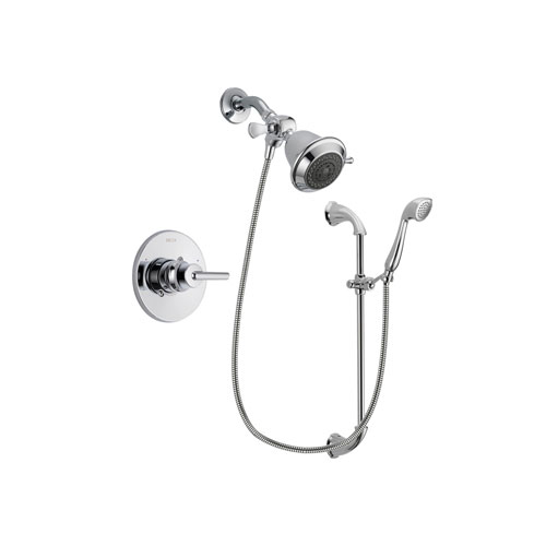 Delta Trinsic Chrome Finish Shower Faucet System Package with Shower Head and Handheld Shower with Slide Bar Includes Rough-in Valve DSP0846V