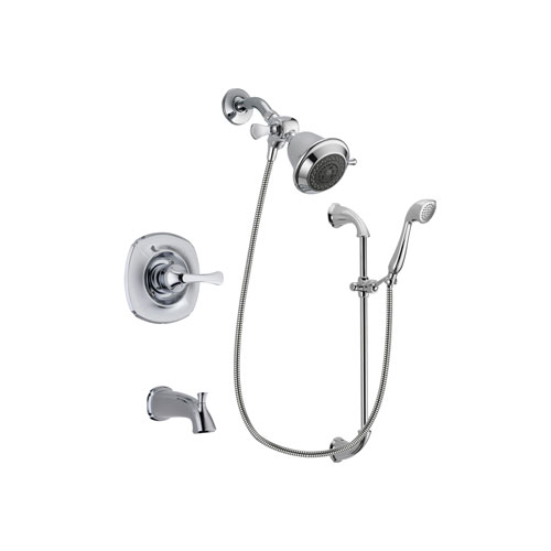 Delta Addison Chrome Finish Tub and Shower Faucet System Package with Shower Head and Handheld Shower with Slide Bar Includes Rough-in Valve and Tub Spout DSP0849V