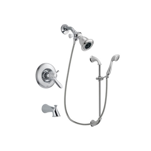 Delta Lahara Chrome Finish Thermostatic Tub and Shower Faucet System Package with Water Efficient Showerhead and Handheld Shower with Slide Bar Includes Rough-in Valve and Tub Spout DSP0867V