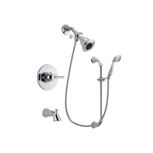 Delta Trinsic Chrome Finish Tub and Shower Faucet System Package with Water Efficient Showerhead and Handheld Shower with Slide Bar Includes Rough-in Valve and Tub Spout DSP0879V