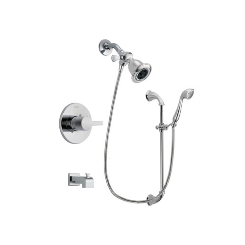 Delta Compel Chrome Finish Tub and Shower Faucet System Package with Water Efficient Showerhead and Handheld Shower with Slide Bar Includes Rough-in Valve and Tub Spout DSP0881V
