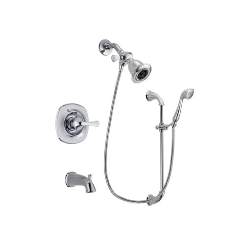 Delta Addison Chrome Finish Tub and Shower Faucet System Package with Water Efficient Showerhead and Handheld Shower with Slide Bar Includes Rough-in Valve and Tub Spout DSP0883V