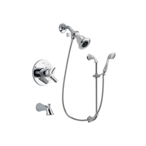 Delta Trinsic Chrome Finish Dual Control Tub and Shower Faucet System Package with Water Efficient Showerhead and Handheld Shower with Slide Bar Includes Rough-in Valve and Tub Spout DSP0889V