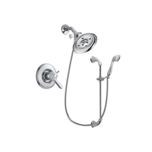 Delta Lahara Chrome Finish Thermostatic Shower Faucet System Package with Large Rain Showerhead and Handheld Shower with Slide Bar Includes Rough-in Valve DSP0902V