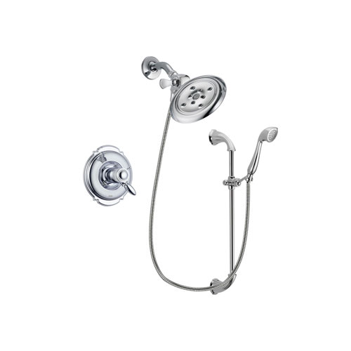 Delta Victorian Chrome Finish Thermostatic Shower Faucet System Package with Large Rain Showerhead and Handheld Shower with Slide Bar Includes Rough-in Valve DSP0904V