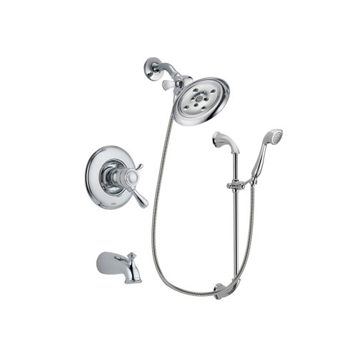 Delta Leland Chrome Finish Thermostatic Tub and Shower Faucet System Package with Large Rain Showerhead and Handheld Shower with Slide Bar Includes Rough-in Valve and Tub Spout DSP0905V
