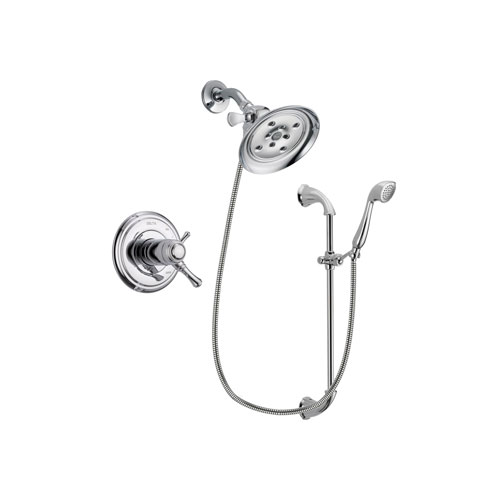 Delta Cassidy Chrome Finish Thermostatic Shower Faucet System Package with Large Rain Showerhead and Handheld Shower with Slide Bar Includes Rough-in Valve DSP0910V