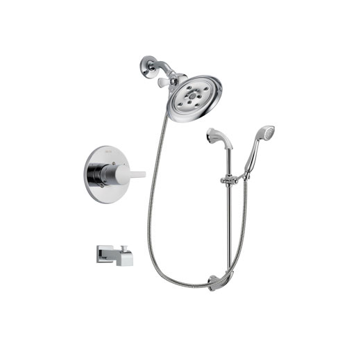 Delta Compel Chrome Finish Tub and Shower Faucet System Package with Large Rain Showerhead and Handheld Shower with Slide Bar Includes Rough-in Valve and Tub Spout DSP0915V