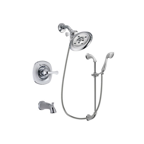 Delta Addison Chrome Finish Tub and Shower Faucet System Package with Large Rain Showerhead and Handheld Shower with Slide Bar Includes Rough-in Valve and Tub Spout DSP0917V
