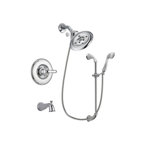 Delta Linden Chrome Finish Tub and Shower Faucet System Package with Large Rain Showerhead and Handheld Shower with Slide Bar Includes Rough-in Valve and Tub Spout DSP0919V