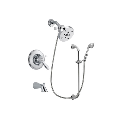 Delta Lahara Chrome Finish Thermostatic Tub and Shower Faucet System Package with 5-1/2 inch Shower Head and Handheld Shower with Slide Bar Includes Rough-in Valve and Tub Spout DSP0935V