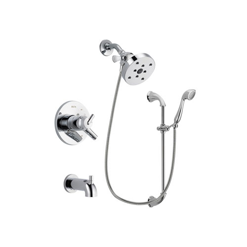 Delta Trinsic Chrome Finish Dual Control Tub and Shower Faucet System Package with 5-1/2 inch Shower Head and Handheld Shower with Slide Bar Includes Rough-in Valve and Tub Spout DSP0957V