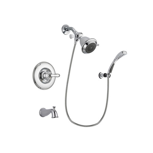 Delta Linden Chrome Finish Tub and Shower Faucet System Package with Shower Head and Wall-Mount Bracket with Handheld Shower Spray Includes Rough-in Valve and Tub Spout DSP0987V