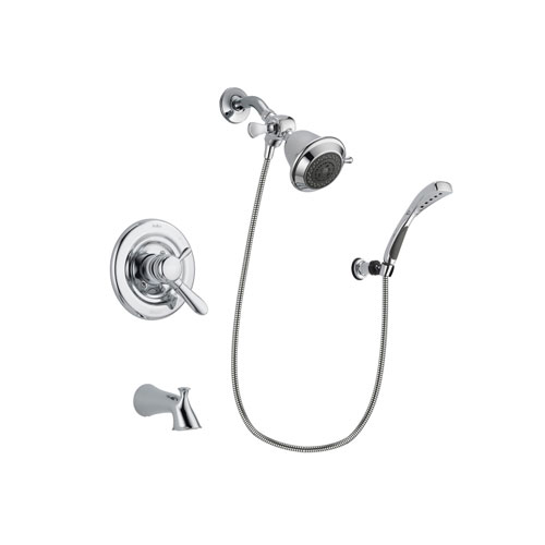 Delta Lahara Chrome Finish Dual Control Tub and Shower Faucet System Package with Shower Head and Wall-Mount Bracket with Handheld Shower Spray Includes Rough-in Valve and Tub Spout DSP0989V