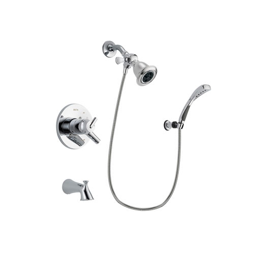 Delta Trinsic Chrome Finish Dual Control Tub and Shower Faucet System Package with Water Efficient Showerhead and Wall-Mount Bracket with Handheld Shower Spray Includes Rough-in Valve and Tub Spout DSP1025V