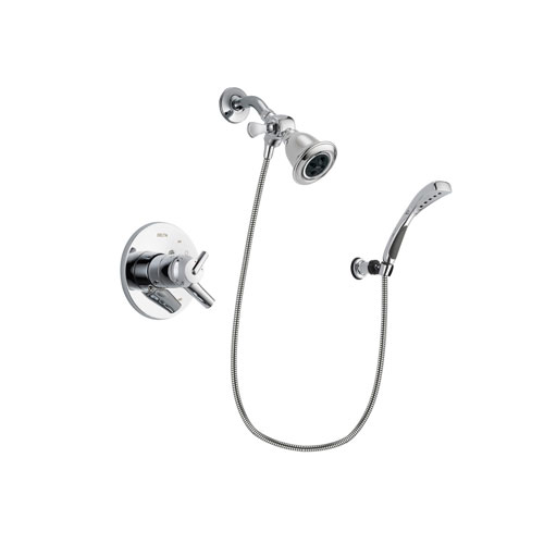 Delta Trinsic Chrome Finish Dual Control Shower Faucet System Package with Water Efficient Showerhead and Wall-Mount Bracket with Handheld Shower Spray Includes Rough-in Valve DSP1026V