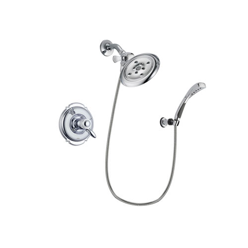 Delta Victorian Chrome Finish Thermostatic Shower Faucet System Package with Large Rain Showerhead and Wall-Mount Bracket with Handheld Shower Spray Includes Rough-in Valve DSP1040V