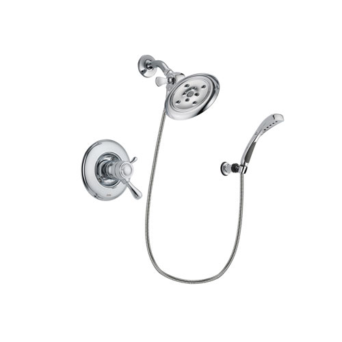 Delta Leland Chrome Finish Thermostatic Shower Faucet System Package with Large Rain Showerhead and Wall-Mount Bracket with Handheld Shower Spray Includes Rough-in Valve DSP1042V