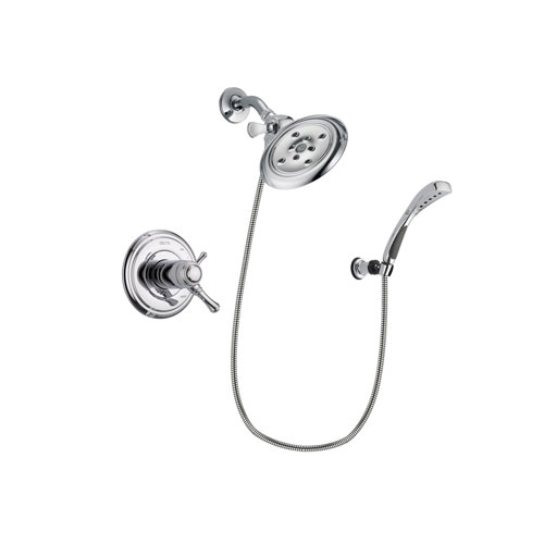 Delta Cassidy Chrome Finish Thermostatic Shower Faucet System Package with Large Rain Showerhead and Wall-Mount Bracket with Handheld Shower Spray Includes Rough-in Valve DSP1046V