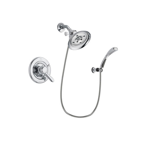 Delta Lahara Chrome Finish Dual Control Shower Faucet System Package with Large Rain Showerhead and Wall-Mount Bracket with Handheld Shower Spray Includes Rough-in Valve DSP1058V