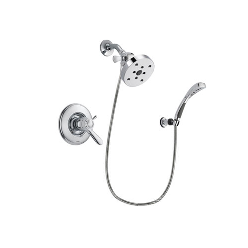 Delta Lahara Chrome Finish Thermostatic Shower Faucet System Package with 5-1/2 inch Shower Head and Wall-Mount Bracket with Handheld Shower Spray Includes Rough-in Valve DSP1072V