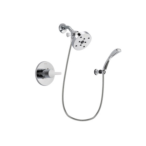 Delta Compel Chrome Finish Shower Faucet System Package with 5-1/2 inch Shower Head and Wall-Mount Bracket with Handheld Shower Spray Includes Rough-in Valve DSP1086V