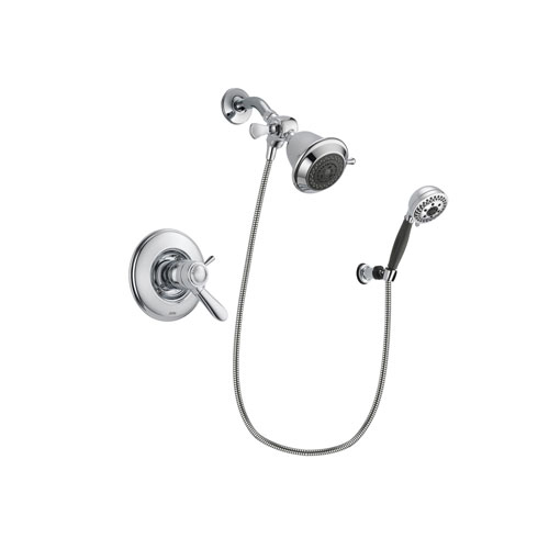 Delta Lahara Chrome Finish Thermostatic Shower Faucet System Package with Shower Head and 5-Spray Modern Handheld Shower with Wall Bracket and Hose Includes Rough-in Valve DSP1106V
