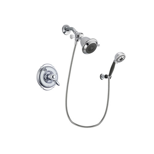 Delta Victorian Chrome Finish Thermostatic Shower Faucet System Package with Shower Head and 5-Spray Modern Handheld Shower with Wall Bracket and Hose Includes Rough-in Valve DSP1108V