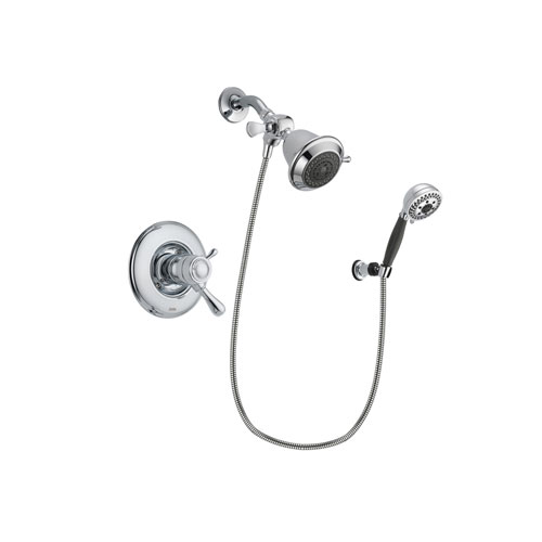 Delta Leland Chrome Finish Thermostatic Shower Faucet System Package with Shower Head and 5-Spray Modern Handheld Shower with Wall Bracket and Hose Includes Rough-in Valve DSP1110V