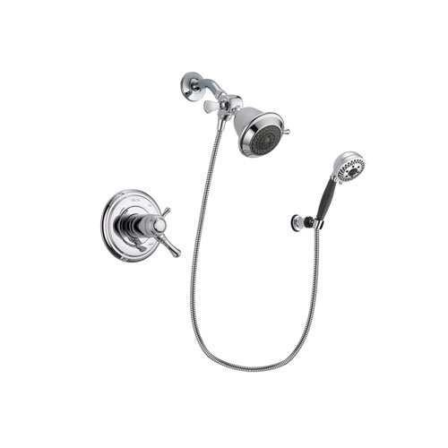 Delta Cassidy Chrome Finish Thermostatic Shower Faucet System Package with Shower Head and 5-Spray Modern Handheld Shower with Wall Bracket and Hose Includes Rough-in Valve DSP1114V