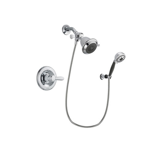 Delta Lahara Chrome Finish Shower Faucet System Package with Shower Head and 5-Spray Modern Handheld Shower with Wall Bracket and Hose Includes Rough-in Valve DSP1116V