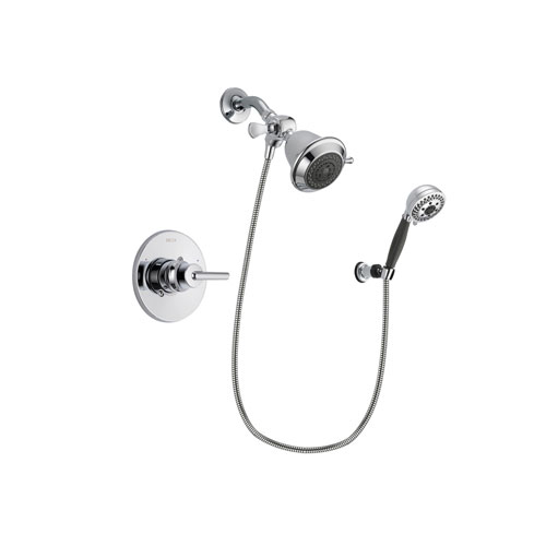 Delta Trinsic Chrome Finish Shower Faucet System Package with Shower Head and 5-Spray Modern Handheld Shower with Wall Bracket and Hose Includes Rough-in Valve DSP1118V