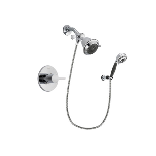 Delta Compel Chrome Finish Shower Faucet System Package with Shower Head and 5-Spray Modern Handheld Shower with Wall Bracket and Hose Includes Rough-in Valve DSP1120V