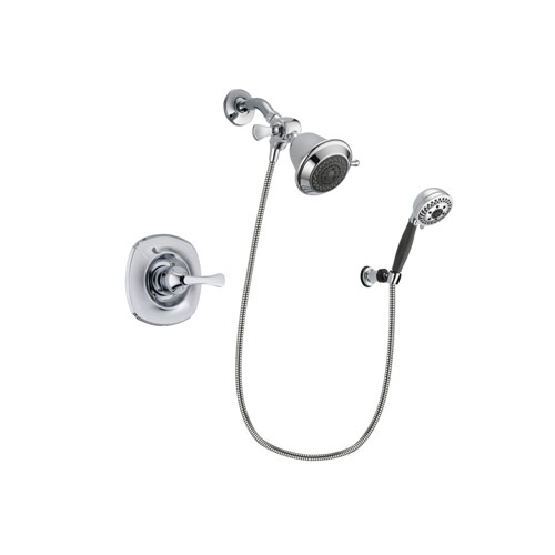 Delta Addison Chrome Finish Shower Faucet System Package with Shower Head and 5-Spray Modern Handheld Shower with Wall Bracket and Hose Includes Rough-in Valve DSP1122V